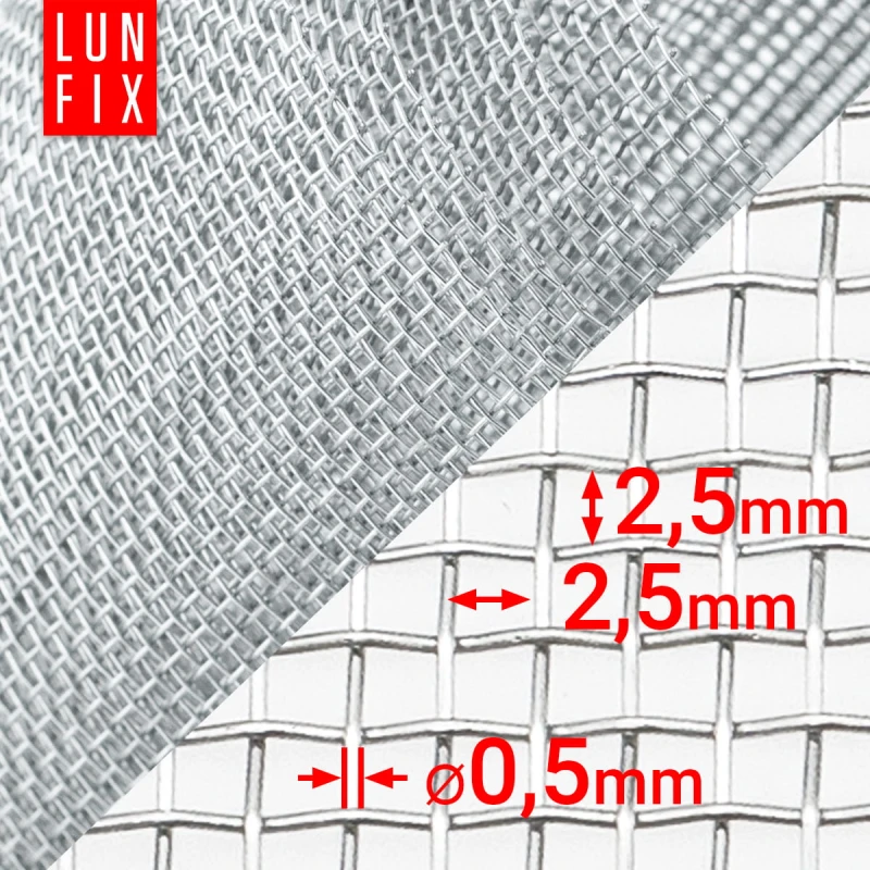 Pozinkované tkané pletivo oko 2,5x2,5mm fi0,4mm h1m 0,5m2