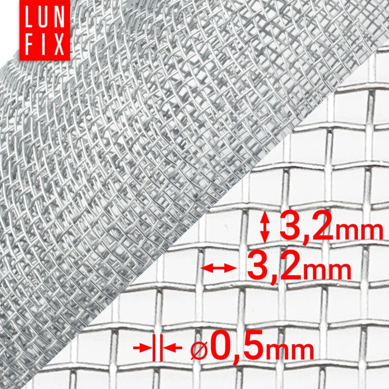 Pozinkované tkané pletivo oko 3,2x3,2mm fi0,5mm h1m 0,5m2