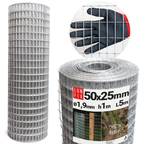 Svařované pletivo pozinkované role 5m oko 50x25 drát 1,9 mm výška 1m