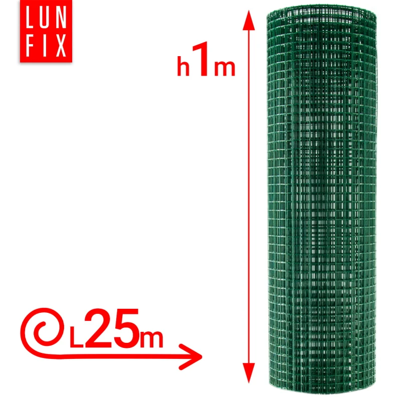 Poplastované čtyřhranné zelené pletivo oko 16x16 fi1,2mm h1m role 25m