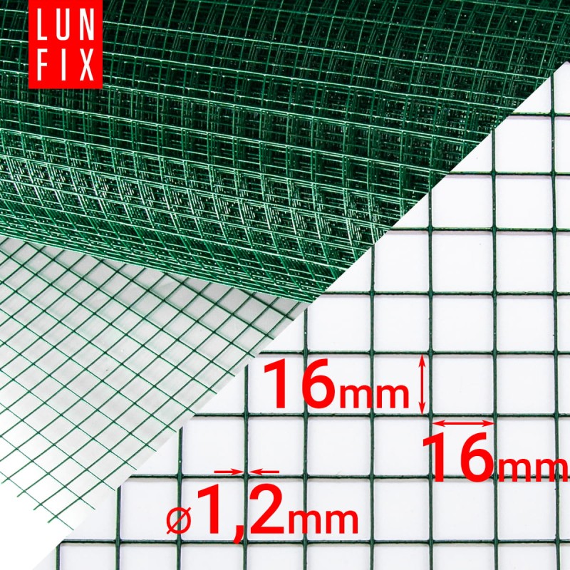 Siatka rabatowa 16x16 metalowa powlekana gr. 1,2mm zielona  h1m 25m