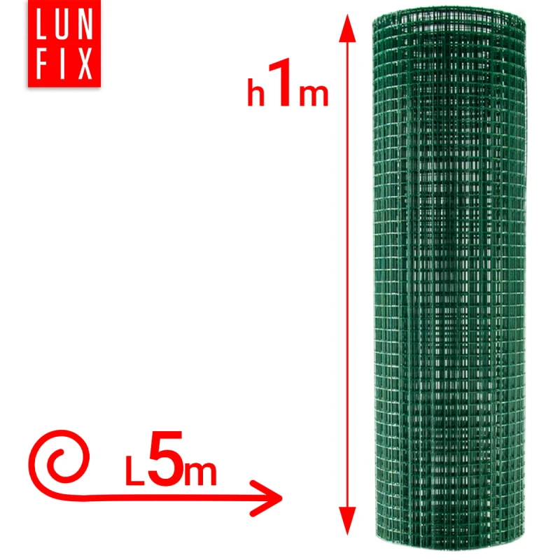 Poplastované čtyřhranné zelené pletivo oko 16x16 fi1,2mm h1m role 5m