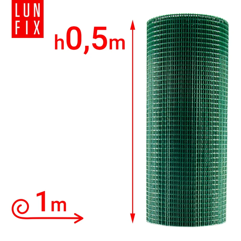 Poplastované čtyřhranné zelené pletivo oko 13x13 fi1,2mm h1m role 1m