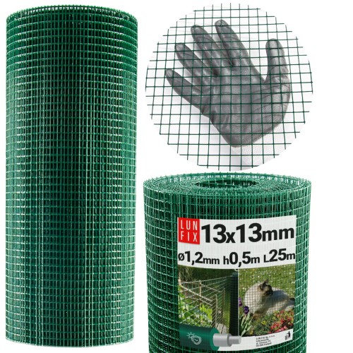 Poplastované čtyřhranné zelené pletivo oko 13x13 fi1,2mm h0,5m role 25m