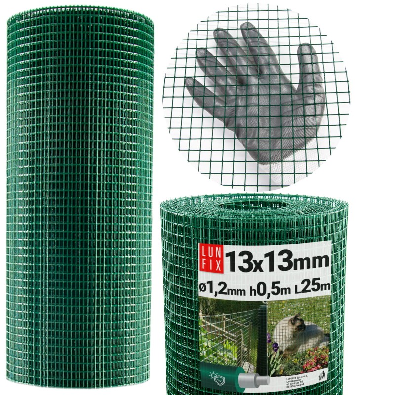 Siatka rabatowa 13x13 metalowa powlekana gr. 1,2mm zielona  h0,5m 25m