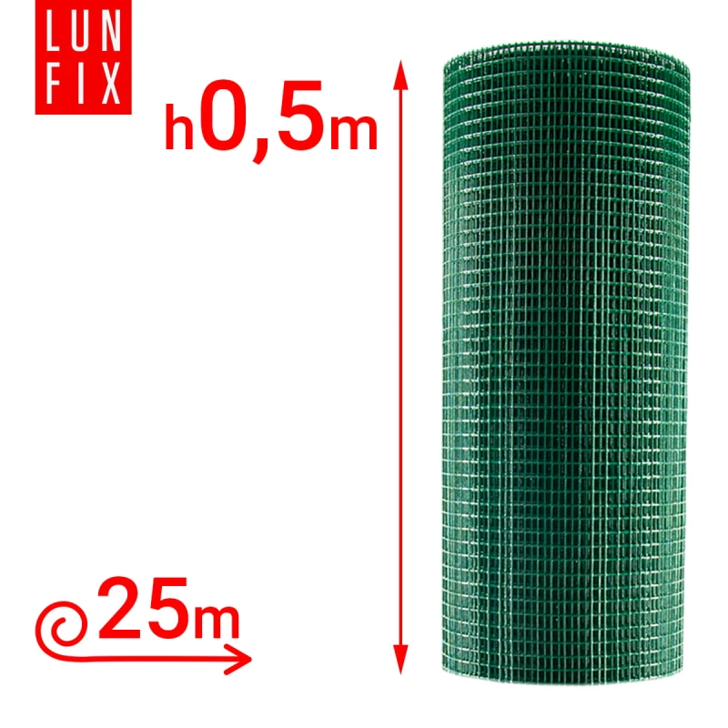 Poplastované čtyřhranné zelené pletivo oko 13x13 fi1,2mm h0,5m role 25m