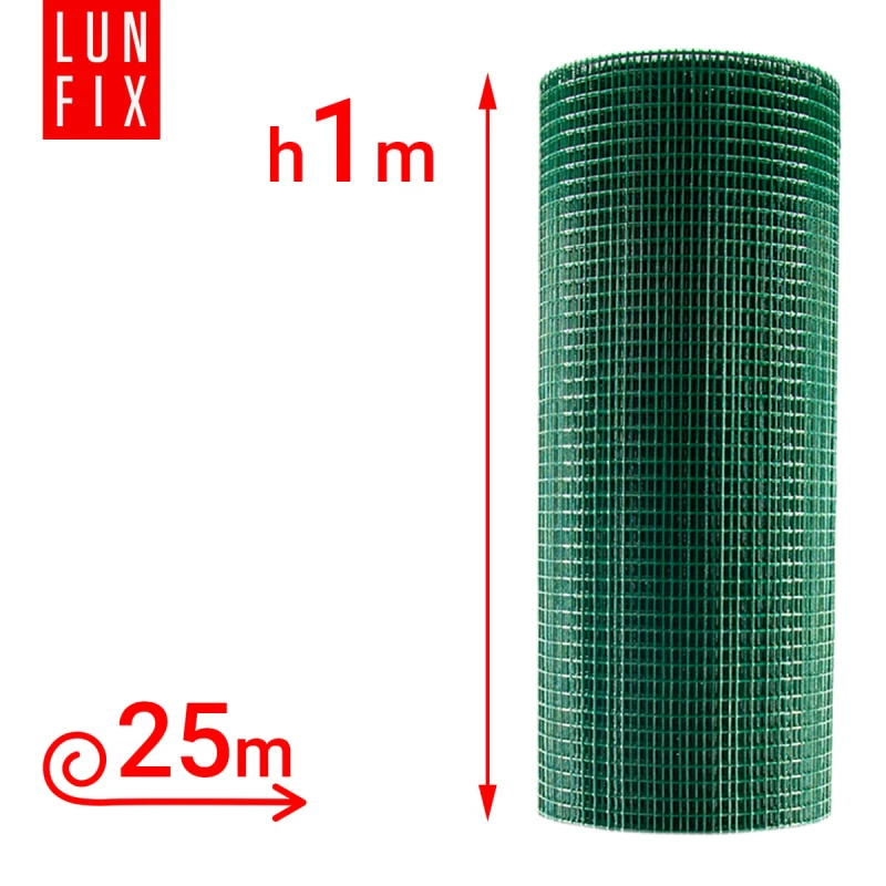 Poplastované čtyřhranné zelené pletivo oko 13x13 fi1,2mm h1m role 25m