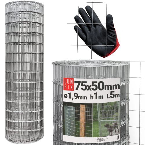 Svařované pletivo pozinkované role 5m oko 75x50 drát 1,9 mm výška 1m