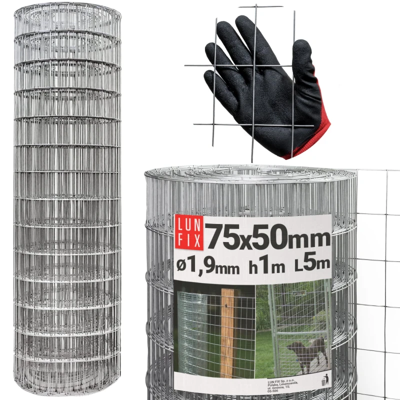 Svařované pletivo pozinkované role 5m oko 75x50 drát 1,9 mm výška 1m