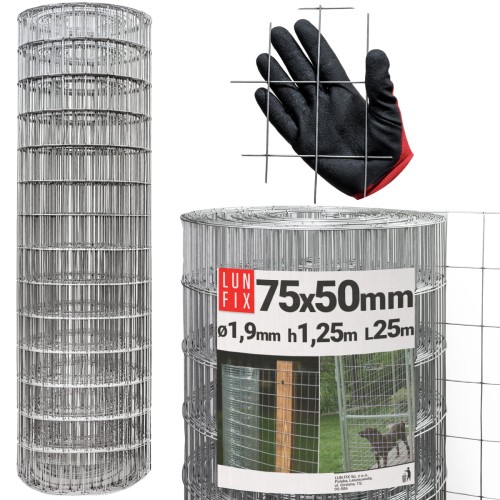 Svařované pletivo pozinkované role 25m oko 75x50 drát 1,9 mm výška 1,25m