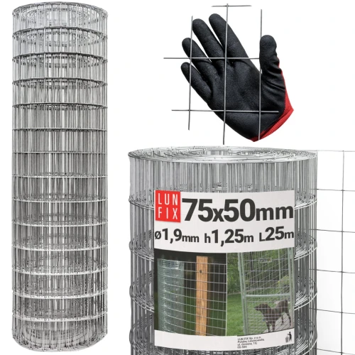 Svařované pletivo pozinkované role 25m oko 75x50 drát 1,9 mm výška 1,25m