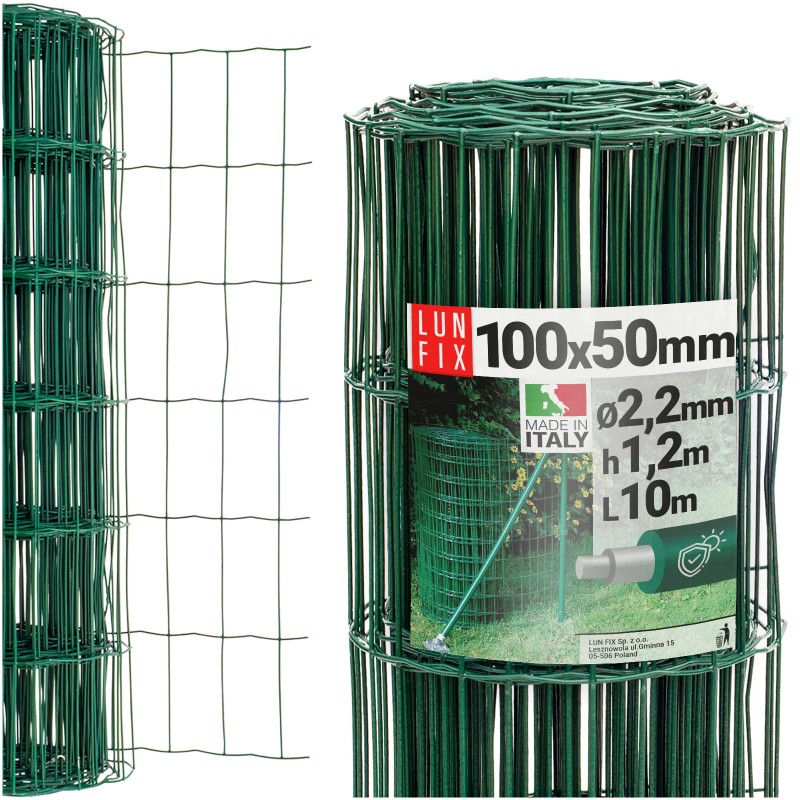 Siatka ogrodzeniowa zielona 120cm oczko 100x50 fi 2,2mm zgrzewana ocynkowana powlekana PCV 10mb