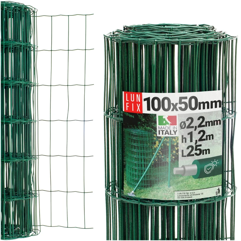 Zelené svařované pletivo poplastované role 25m oko 100x50 drát 2,2 mm výška 1,2m