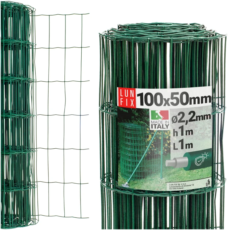 Zelené svařované pletivo poplastované role 1m oko 100x50 drát 2,2 mm výška 1m