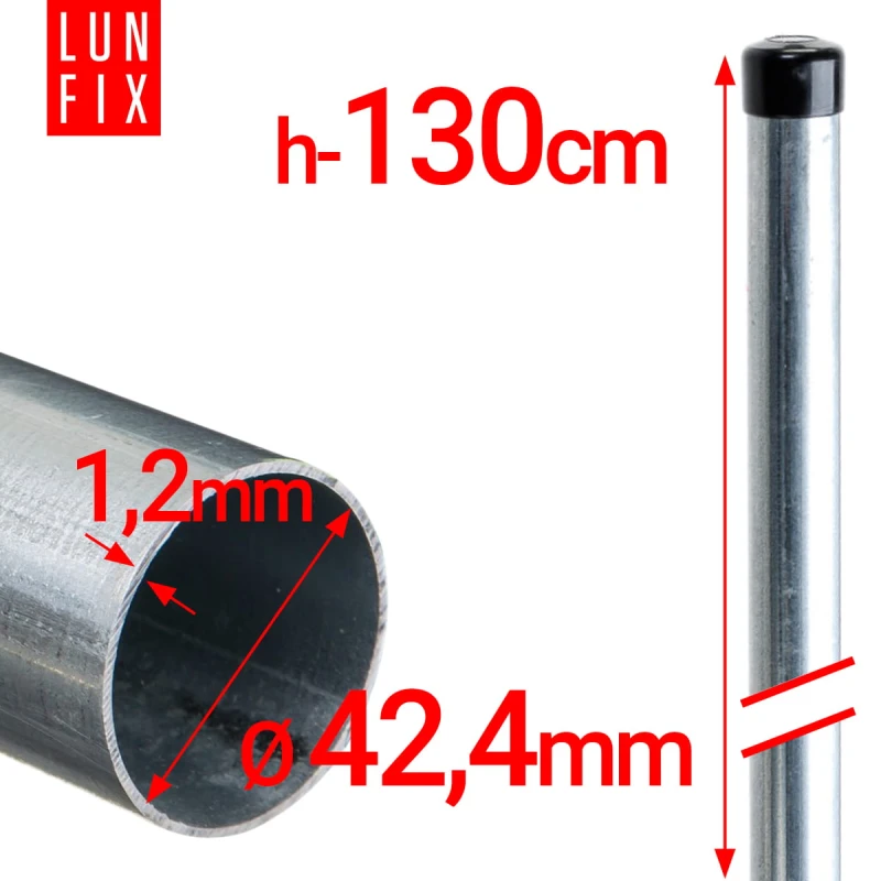 Plotový sloupek kulatý fi 42 tl. 1,2mm, 1.3m pozinkovaný