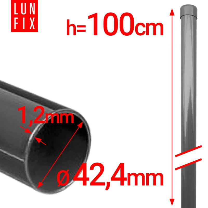 Plotový sloupek kulatý fi 42 1m 100cm grafitový