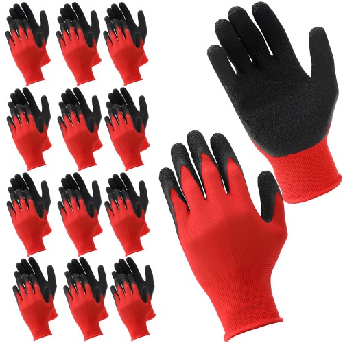 Pracovní rukavice polyesterové povlečené latexem velikost  8-m 12 kusů