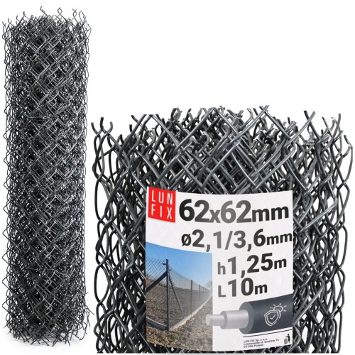 Antracitové pletivo 125cm 62x62 fi 2,5/3,8mm pozinkované poplastované role 10m