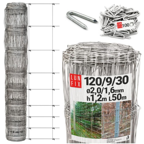 Lesnické pletivo uzlové fi2/1,6mm h1,2m 50m + skoby 100ks.