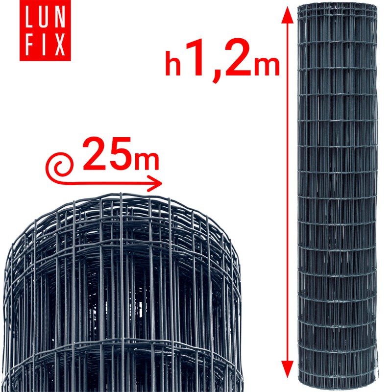 Siatka ogrodzeniowa antracyt 120cm oczko 100x50 fi 2,5mm zgrzewana ocynkowana powlekana PCV 25mb