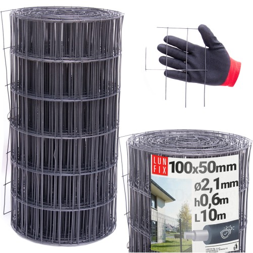 Antracitové svařované pletivo poplastované role 10m oko 100x50 drát 2,1 mm výška 0,6m