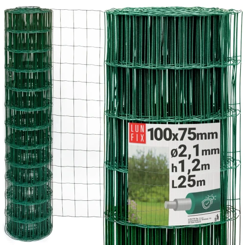 Zelené svařované pletivo poplastované role 25m oko 100x75 drát 2,2 mm výška 1,2m