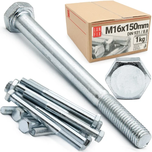 Metrický šroub M16x150 částečný závit DIN 931 třída 8.8 pozink. 1kg