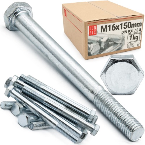Metrický šroub M16x150 částečný závit DIN 931 třída 8.8 pozink. 1kg