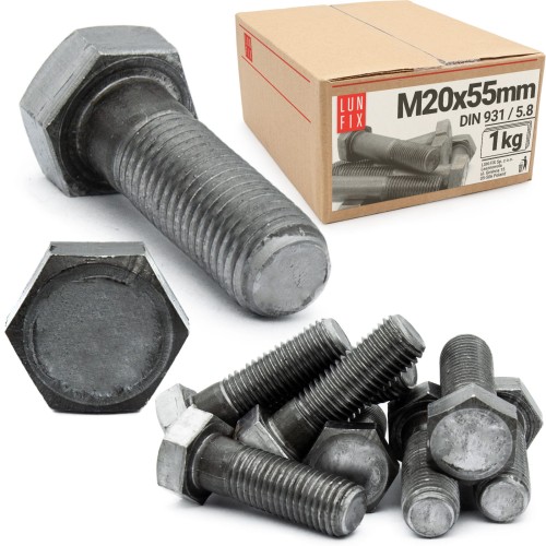 Metrický šroub M20x55 DIN 931 třída 5.8 černý 1kg