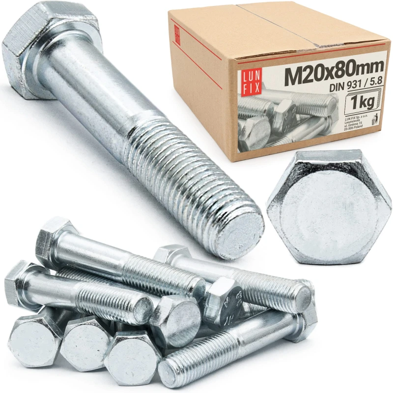 Metrický šroub M20x80 částečný závit DIN 931 třída 5.8 pozink. 1kg