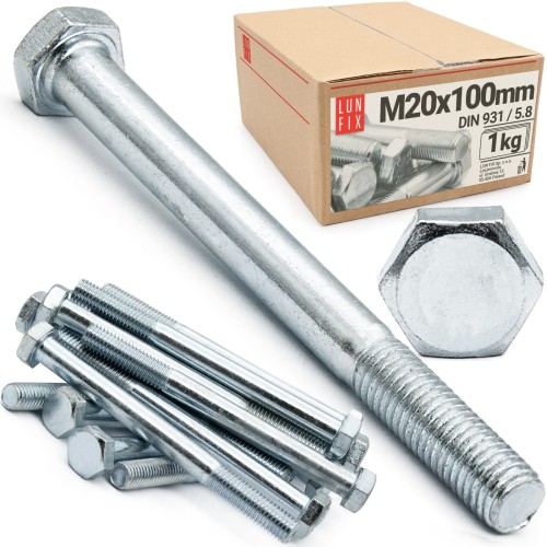 Metrický šroub M20x100 částečný závit DIN 931 třída 5.8 pozink. 1kg