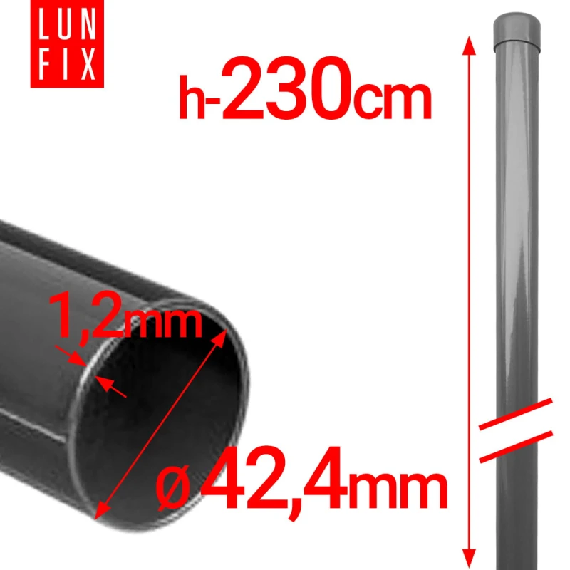 Plotový sloupek kulatý fi 42 tl. 1,2mm 2,3m 230cm grafitový