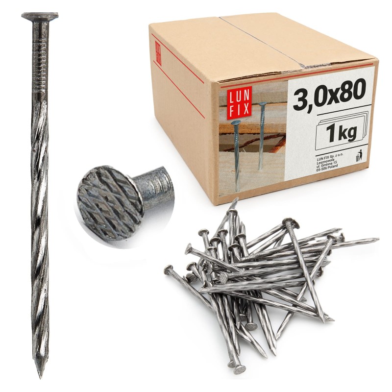 Gwoździe skręcane 3x80 mm 3 cale czarne 1kg
