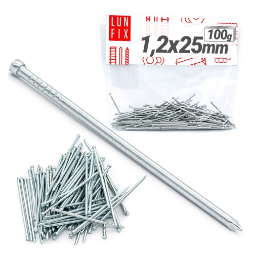 Hřebíky kolářské 1,2x25mm stříbrné pozinkované 100g