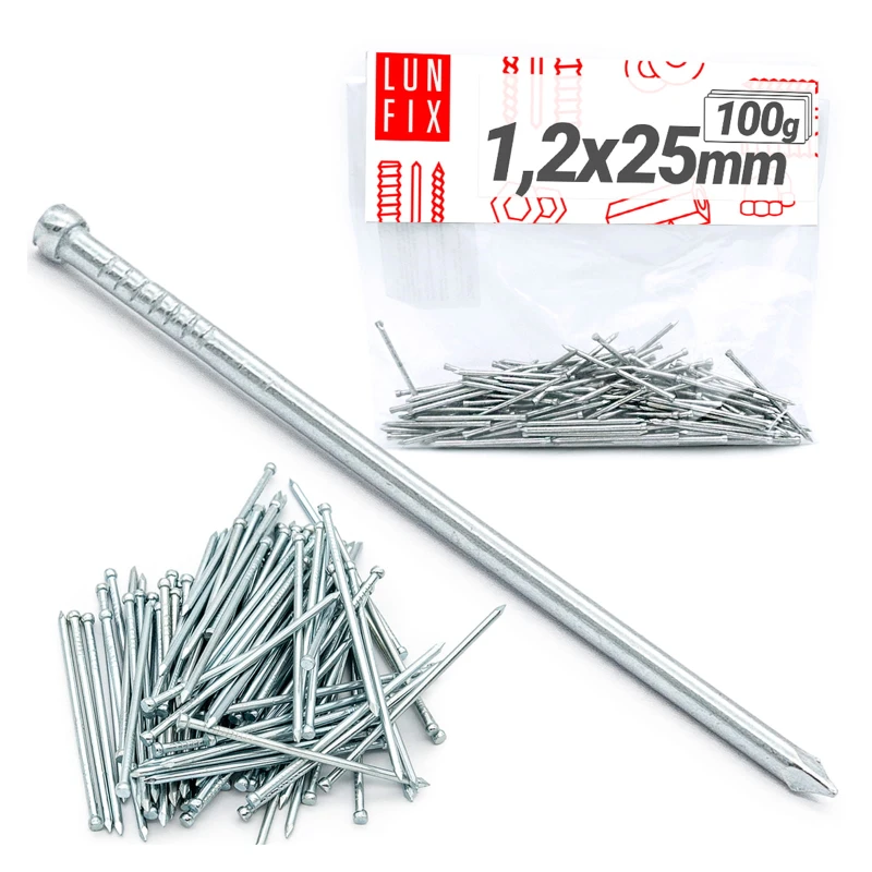 Hřebíky kolářské 1,2x25mm stříbrné pozinkované 100g