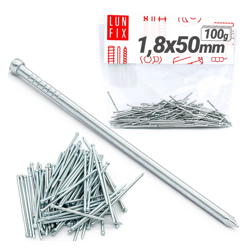 Hřebíky kolářské 1,8x50mm stříbrné pozinkované 100g