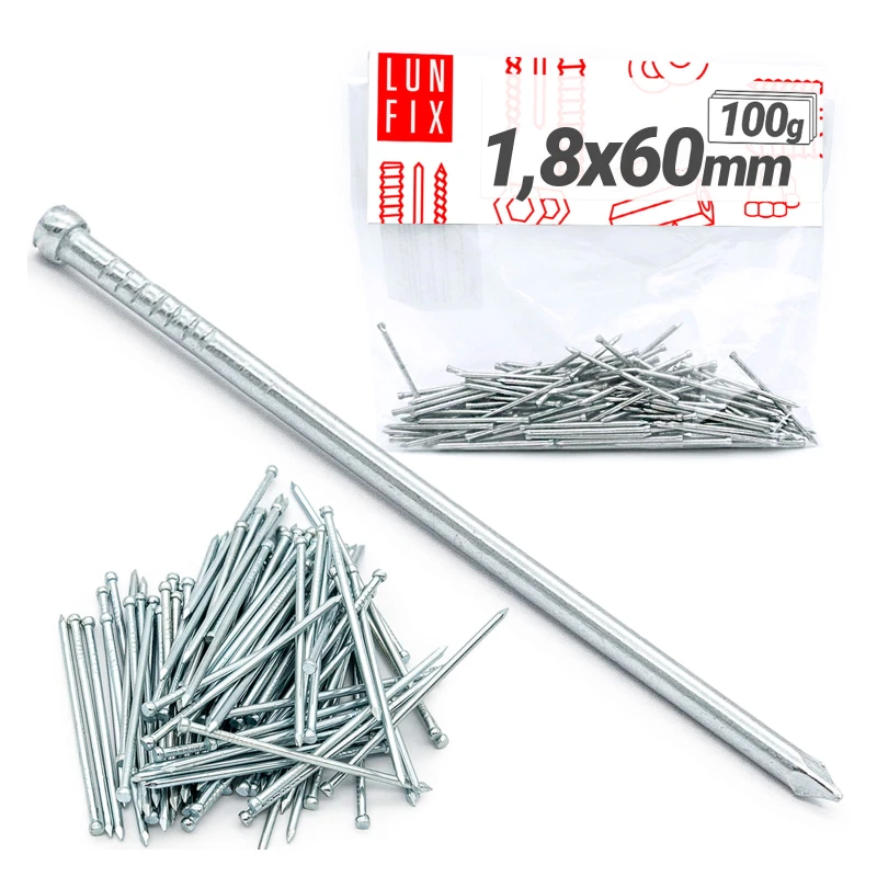 Hřebíky kolářské 1,8x60mm stříbrné pozinkované 100g