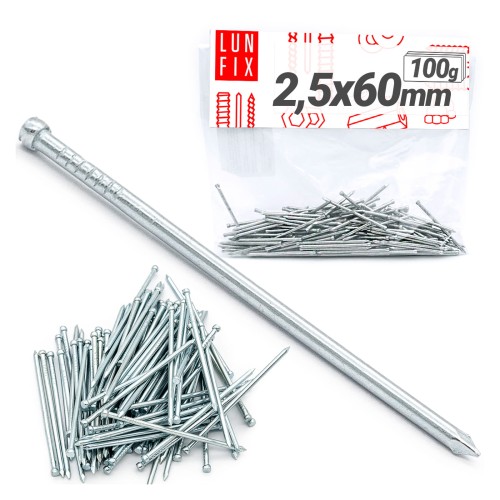 Hřebíky kolářské 2,5x60mm stříbrné pozinkované 100g