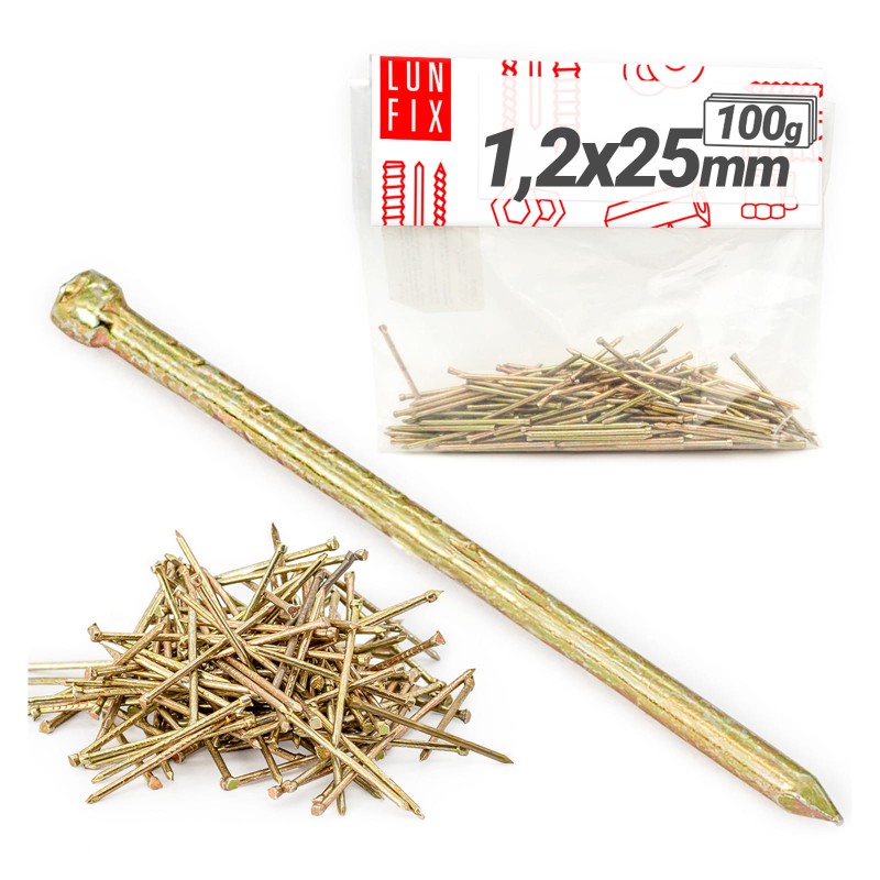 Gwoździe stolarskie 1,4x25mm żółte ocynkowane DIN1152 100g