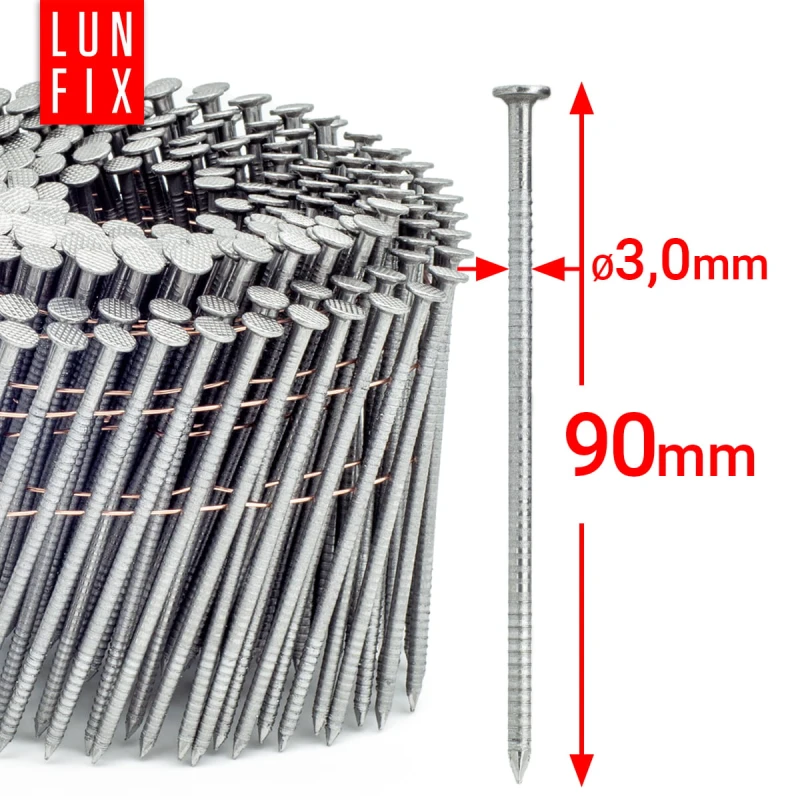 Hřebíky do bubnové hřebíkovačky 90mm 3x90 3,5'' hřebíky kroužkové na drátu 4050ks.