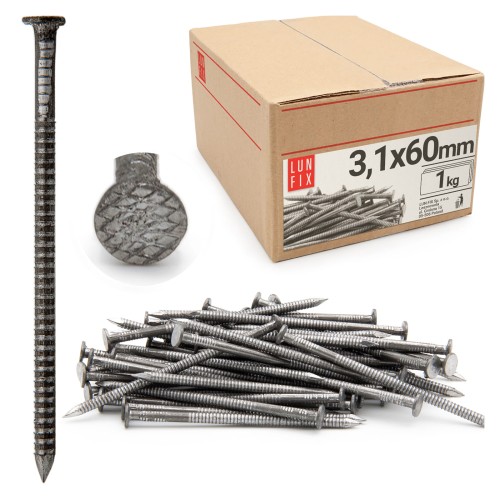 Vroubkované hřebíky 3,1x60 mm 2,5" černé 1kg