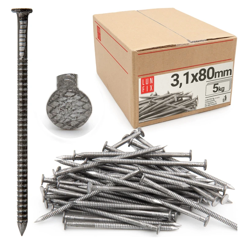Vroubkované hřebíky 3,1x80 mm 3" černé 5 kg
