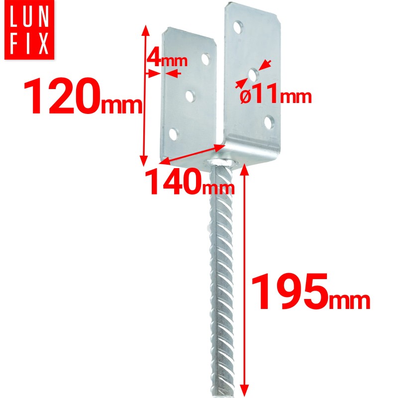 Podstawa słupa do wmurowania 140 mm kotwa z prętem do betonu