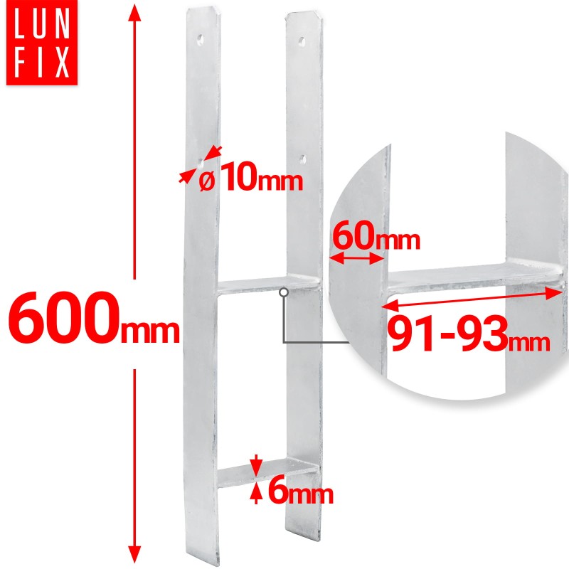 Podstawa słupa typ H 90x600x6 mm kotwa