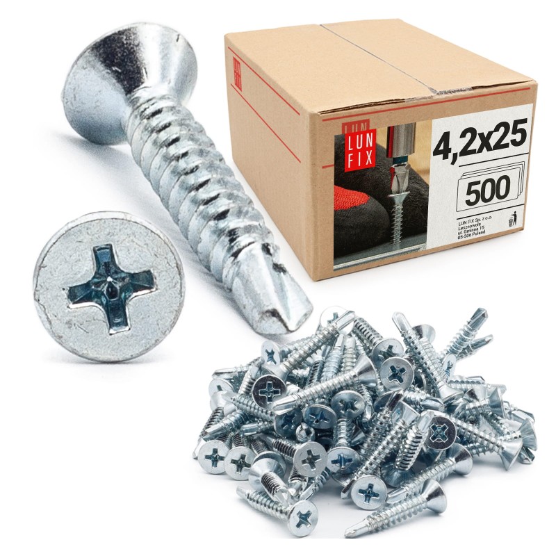 Wkręty samowiercące 4,2x25mm stożkowe ocynkowane DIN7504 500szt.