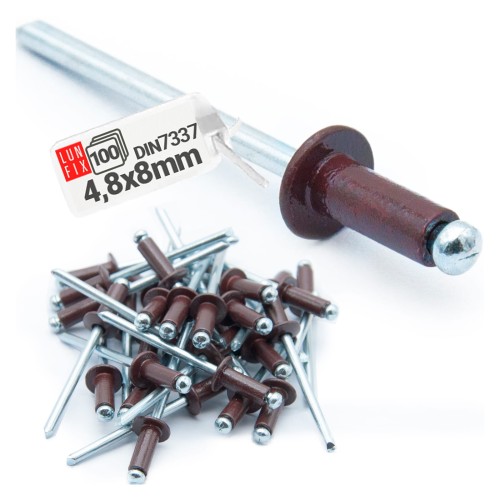 Nýt trhací 4,8x8mm hliník/ocel se zapuštěnou hlavou 100ks hnědý RAL8017