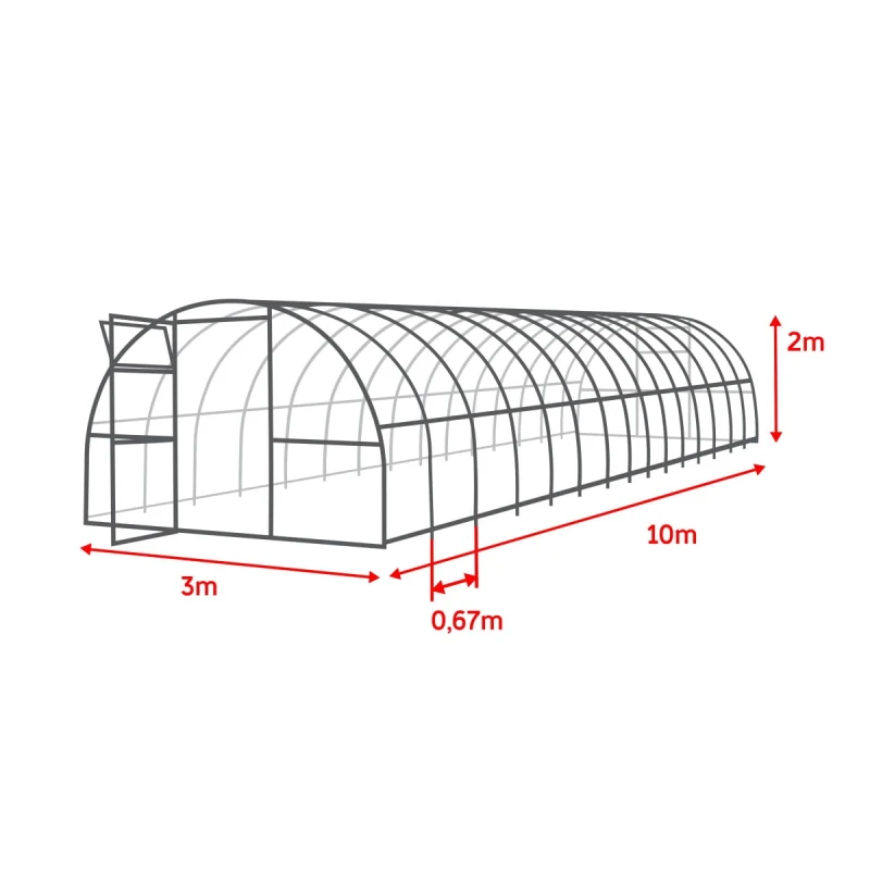 Polykarbonátový skleník 3x10m, profil 20x40mm, 4mm