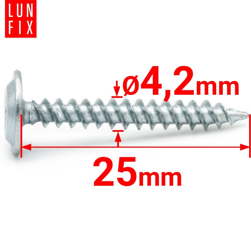 Wkręty samogwintujące 4,2x25mm z łbem podkładkowym do metalu WPC 100szt.