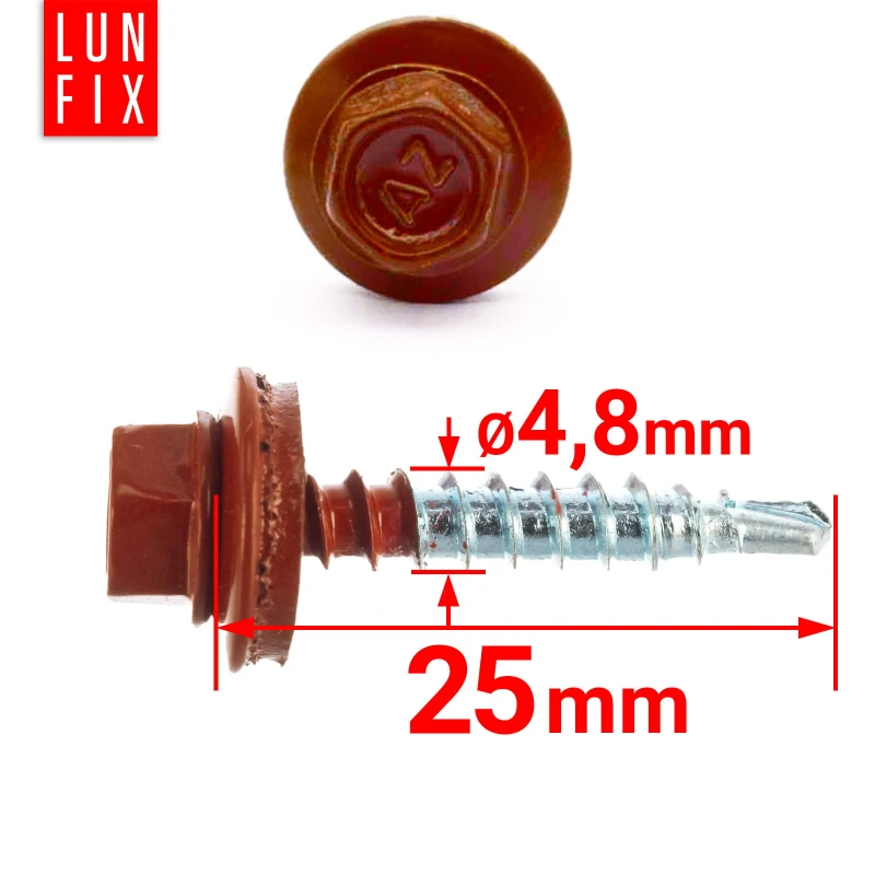 Samořezný vrut do plechu 4,8x25 cihlový RAL 8004 250ks.