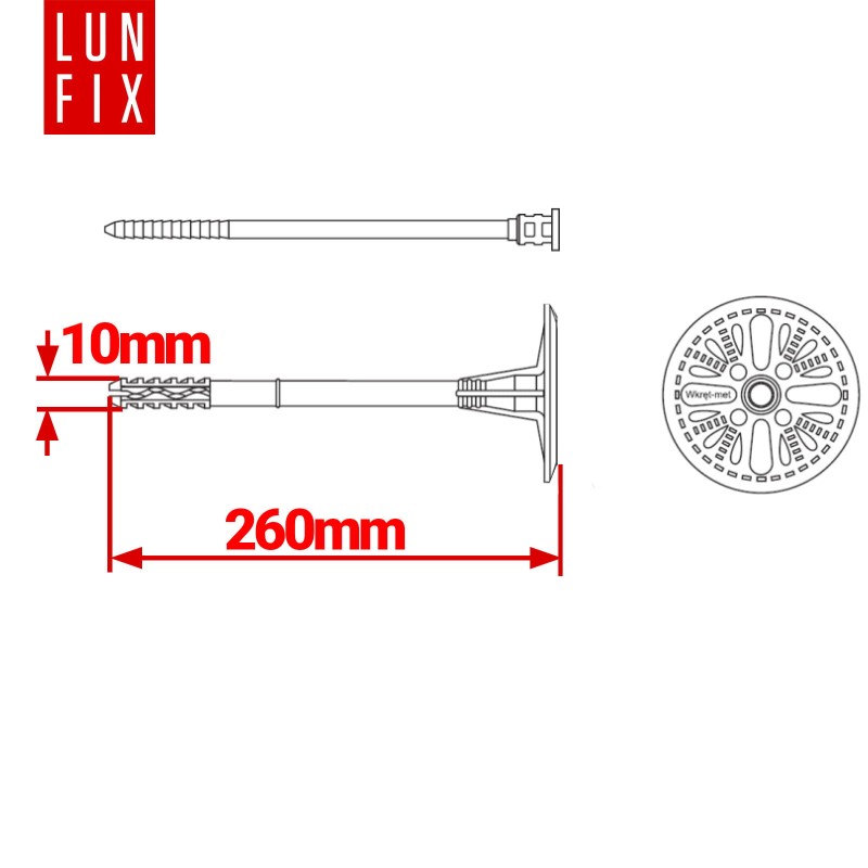 Kołki do styropianu 260 mm z trzpieniem 100szt.
